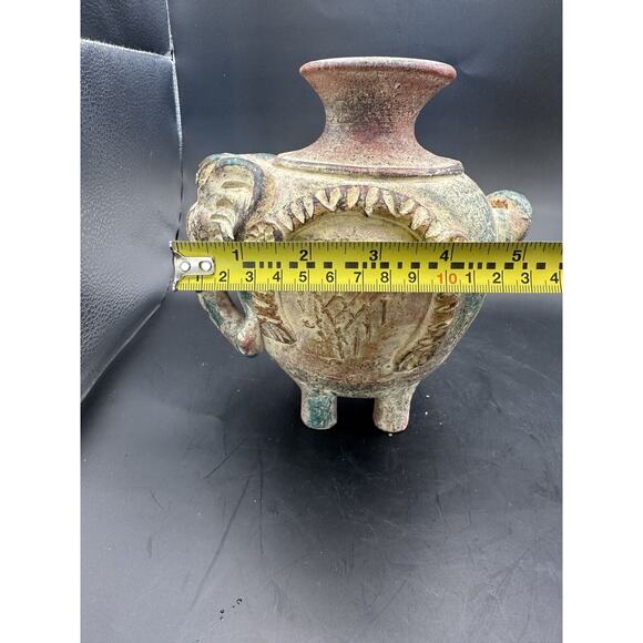 Decorative Terra Cotta Painted Pottery Elephant Vase 7 Inches Brown Green Red - Picture 9 of 9